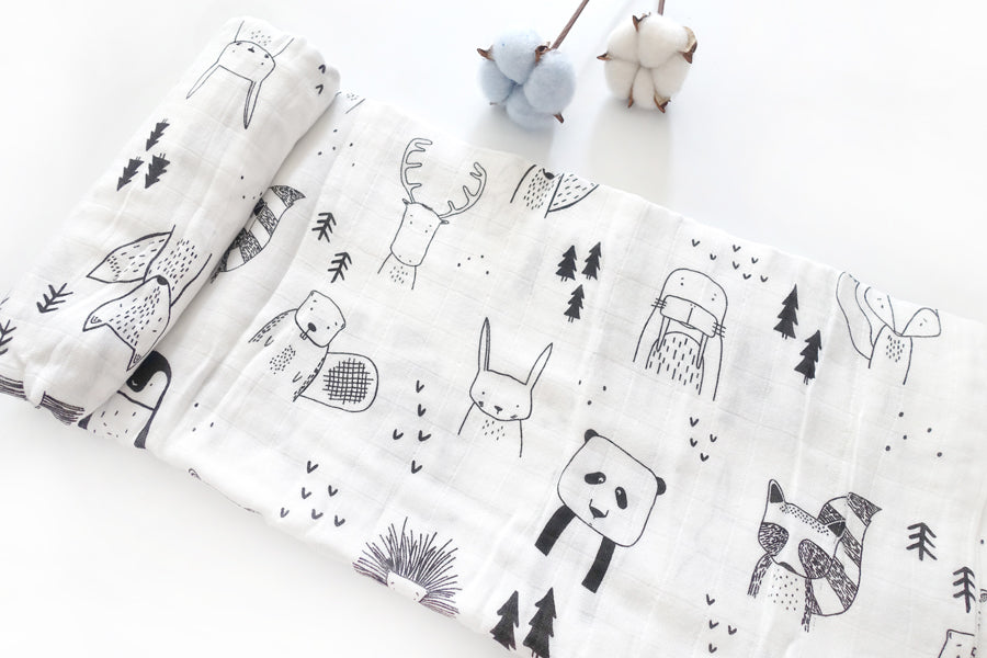 Swaddle Black White Animals